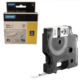 Картридж оригинальный Dymo Rhino 18053, 9мм х 1.5м, термоусадочная трубка, черный шрифт, белая трубка-0