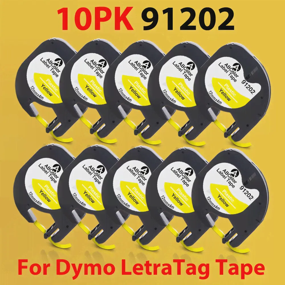 Ленты ABColor 10PK 91202, совместимые с картриджами Dymo Letratag 91222 91332 LT 91202 Черного цвета с желтой этикеткой Для Dymo LT-100H-0
