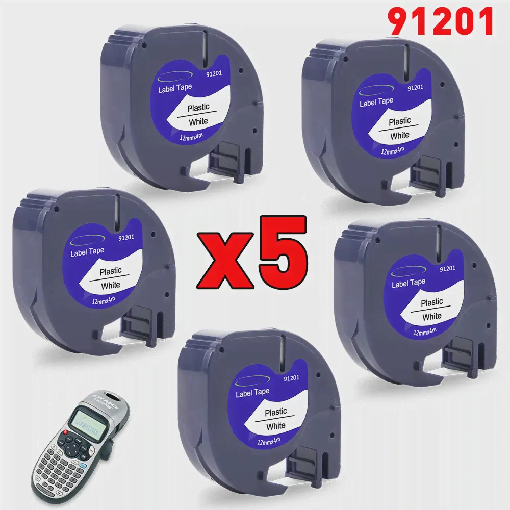 5PK Совместимая Этикеточная Лента Dymo 91201 Letratag 12 мм Картридж для этикеток Dymo Labeller Letratag LT-100H LT100T Черного цвета на белом