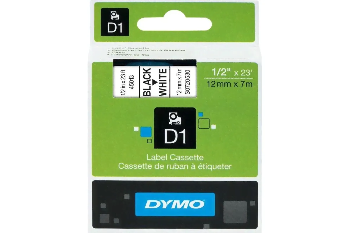 Картридж Dymo D1 с виниловой лентой, 12мм х 7м, пластик, черный на белой ленте S0720530