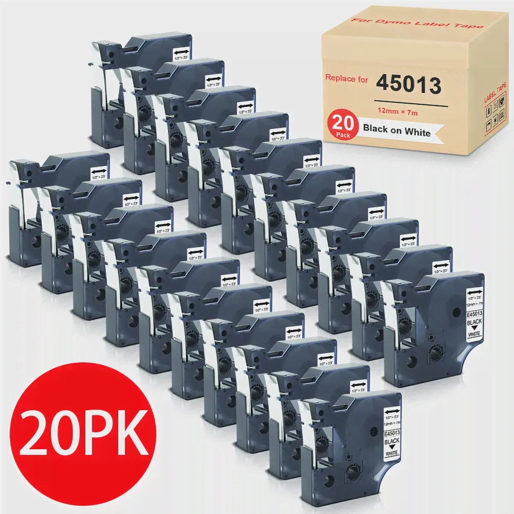 Labelwell 20PK Labels 45013 Совместимая Этикеточная лента Dymo 12mm D1 45013 Черного цвета на белом Для Dymo Label Manager 160 280 Label Maker