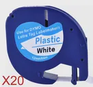 20 пластмассовых лент для этикеток Dymo LetraTag QX 50, XR, XM, 2000, Plus, совместимы с черно-белыми (12 мм x 4 м)