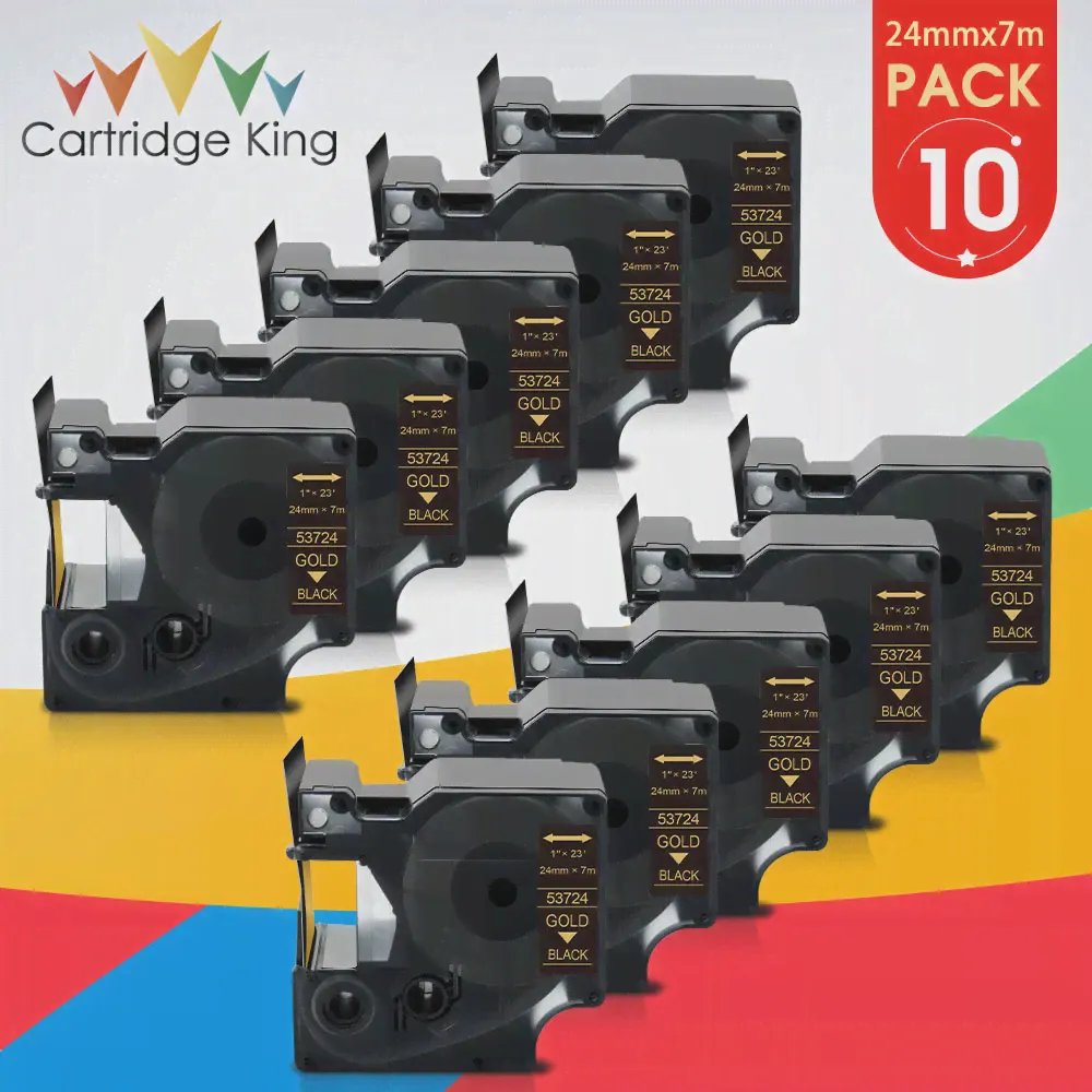 10PK 53724 Золотое на черном для этикеточных лент DYMO D1 Лента Совместима с принтерами этикеток Dymo D1 24 мм для Dymo LM 450D Label Maker