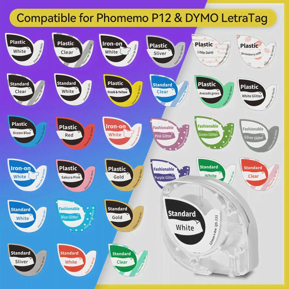 Этикеточная лента Phomemo P12/P12PRO 12 мм Белая Совместима с DYMO Letratag Label Maker 4 м Термостойкая Самоклеящаяся Этикетка для одежды