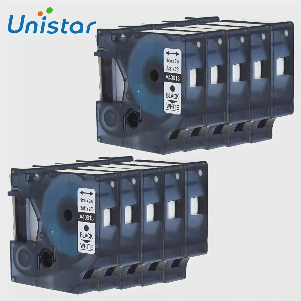 🛍 Картридж UNISTAR 10 шт.лот 9 мм, совместимый с лентой для Этикеток Dymo D1 40913, черное на белом, для 210D LM400 LM450D-2